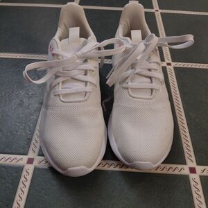 adidas White Knit Sneakers with Subtle Pink Logo